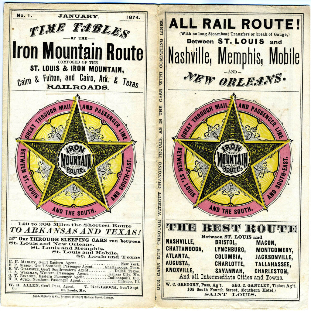 Iron Mountain Route Timetable January, 1874